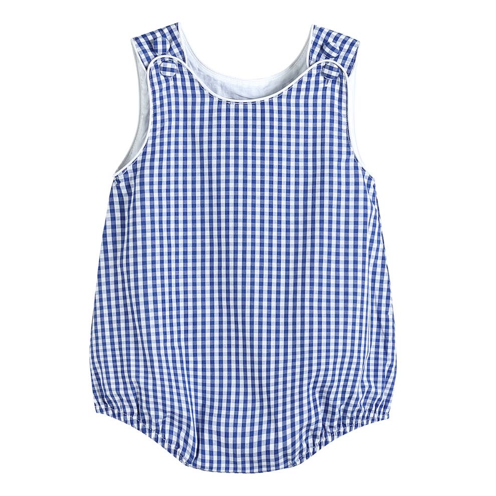 Blue Gingham Baby Bubble Romper