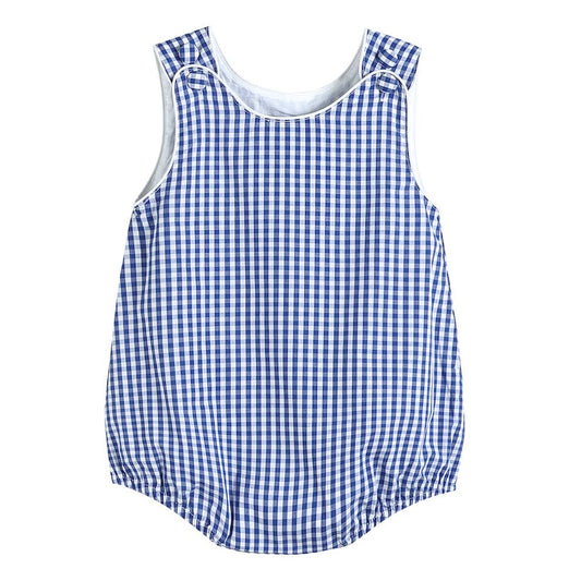 Blue Gingham Baby Bubble Romper