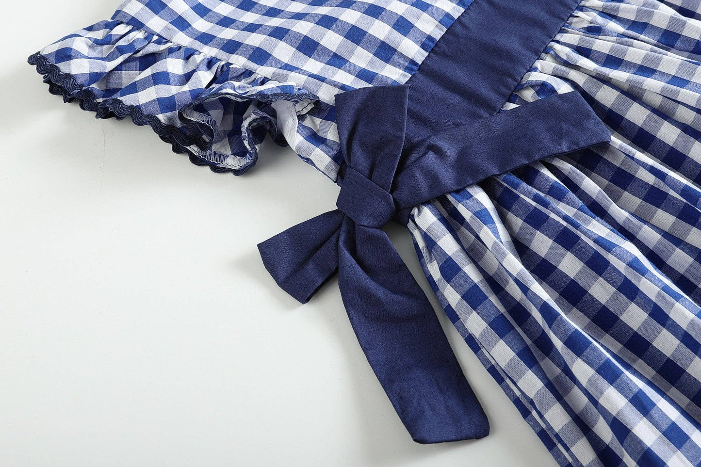 Royal Blue Gingham Ruffle Bow Dress: 2T - 6Y