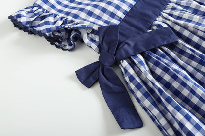 Royal Blue Gingham Ruffle Bow Dress: 2T - 6Y