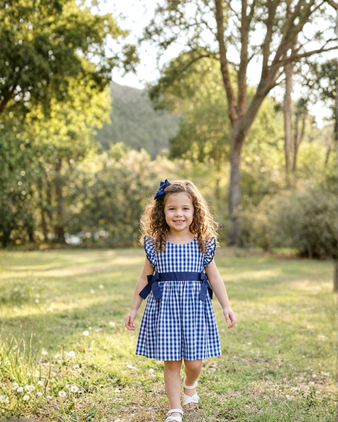 Royal Blue Gingham Ruffle Bow Dress: 2T - 6Y