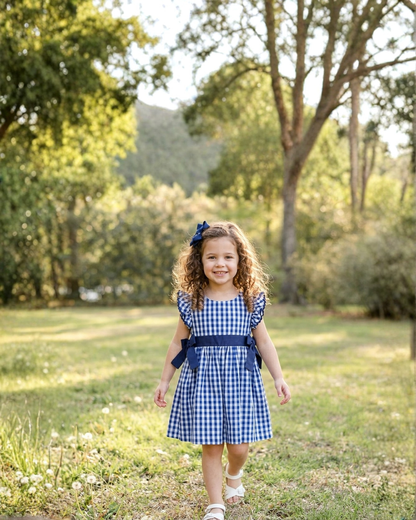 Royal Blue Gingham Ruffle Bow Dress: 2T - 6Y
