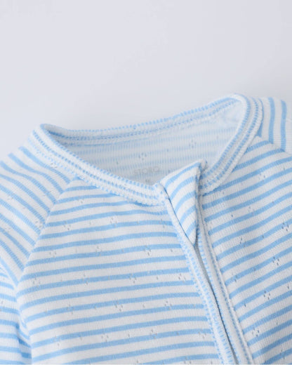 Pointelle Baby Pajama: Blue Candy Stripe / Newborn