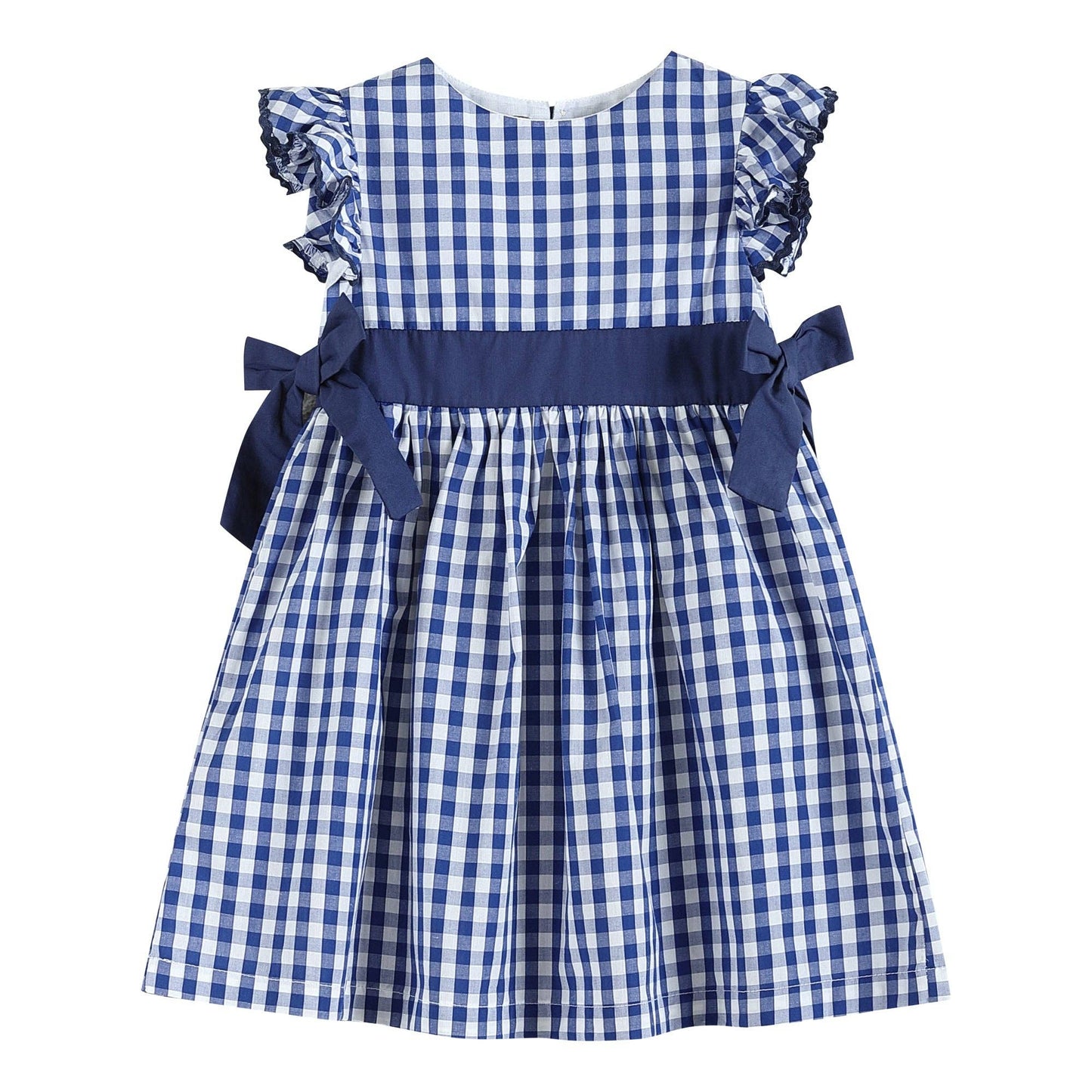 Royal Blue Gingham Ruffle Bow Dress: 2T - 6Y