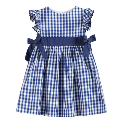 Royal Blue Gingham Ruffle Bow Dress: 2T - 6Y