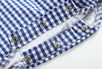 Blue Gingham Baby Bubble Romper