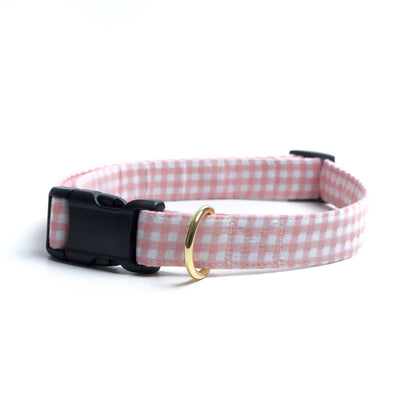 Pink Gingham Dog Collar: Small