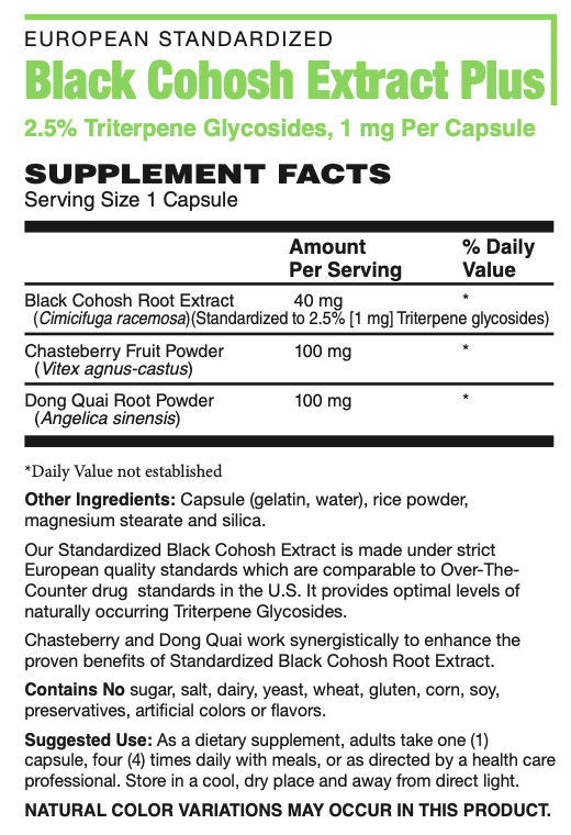 Black Cohosh Extract PLUS- 4 month supply