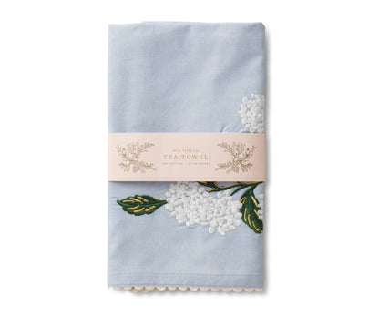 Rifle Paper Co. Hydrangea Embroidered Tea Towel