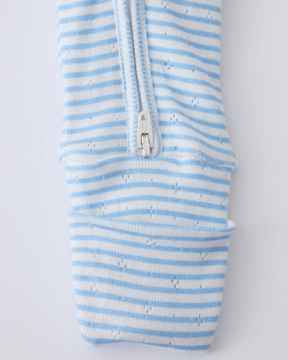 Pointelle Baby Pajama: Blue Candy Stripe / 0-3 Months