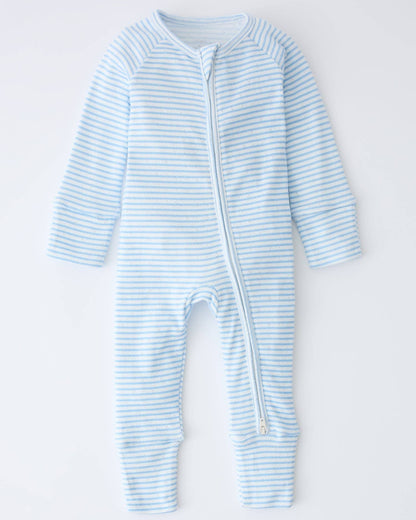 Pointelle Baby Pajama: Blue Candy Stripe / Newborn