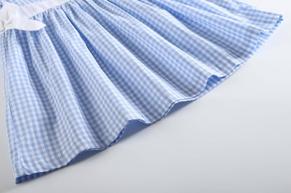 Light Blue Gingham Ruffle Bow Dress